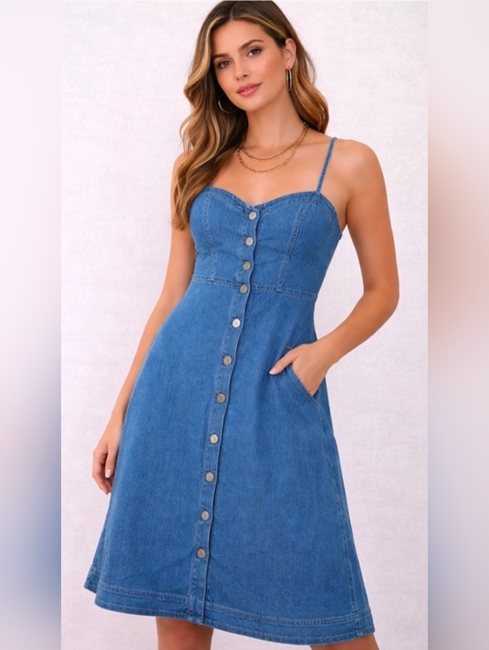NWOT Universal Thread Blue Denim Button-Front Midi Dress - Picture 11 of 12